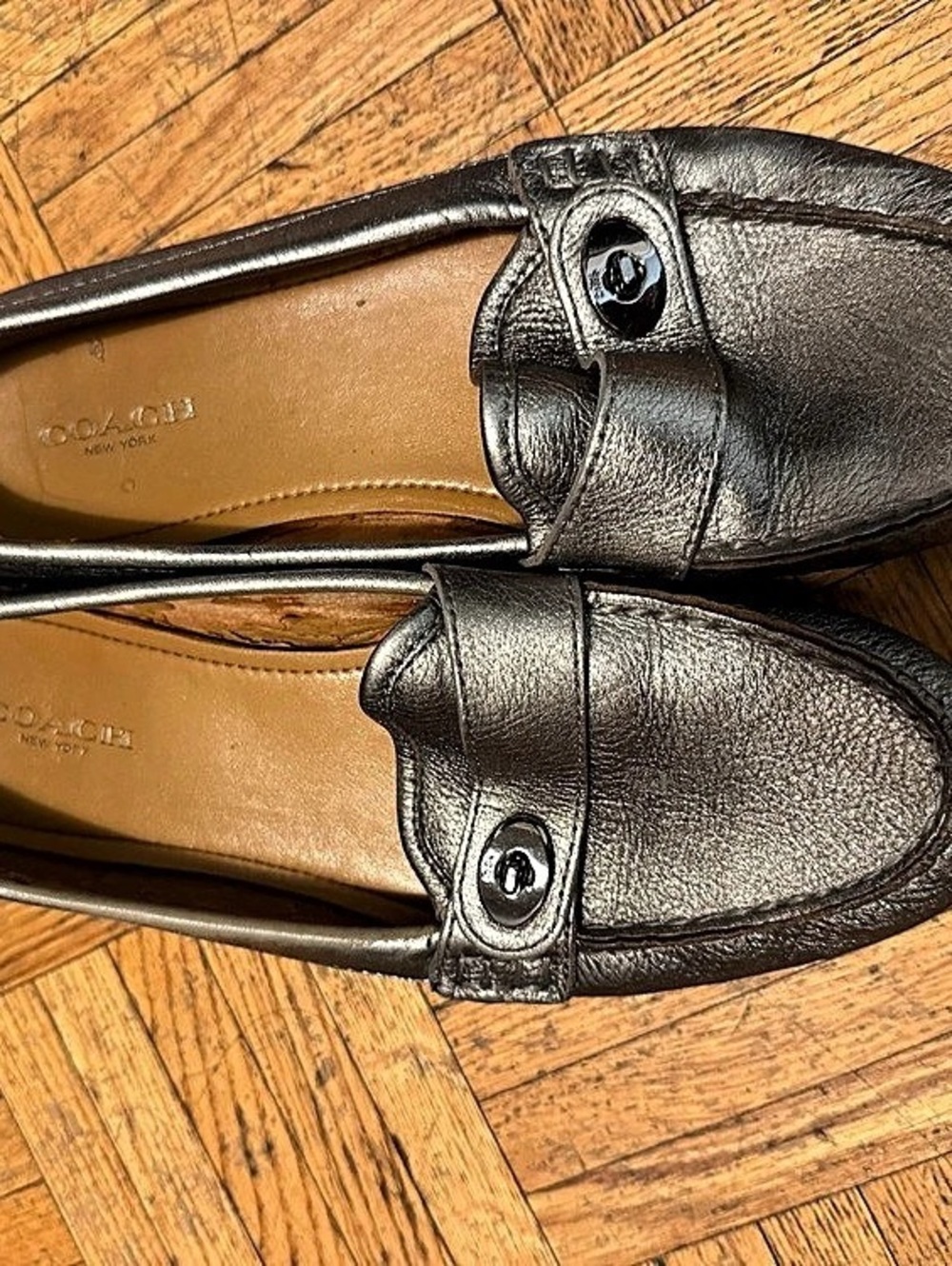 Coach Metallic Gray Loafers